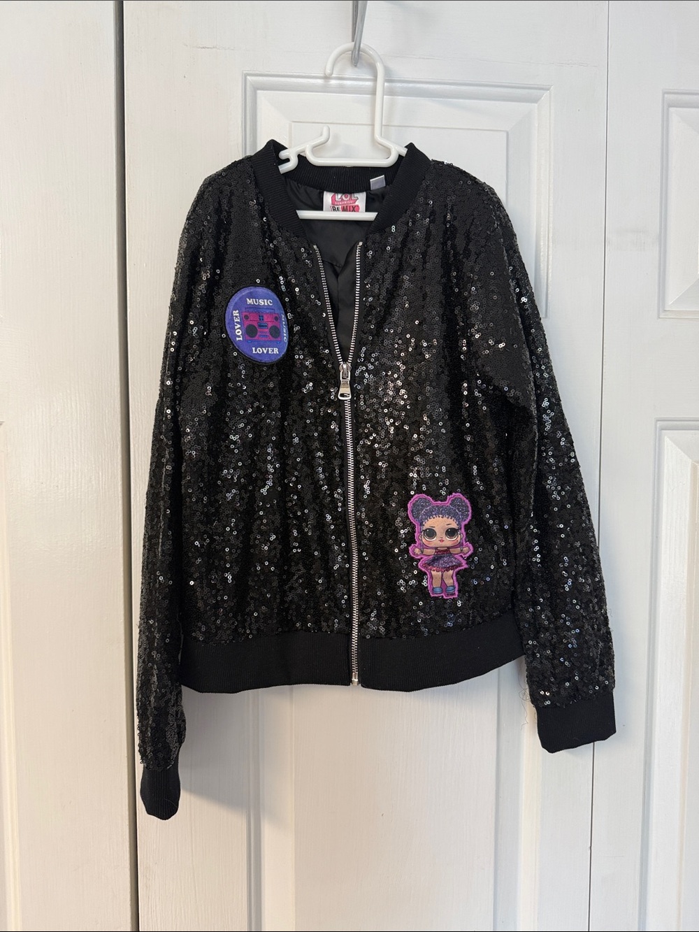 L.O.L. Surprise! Black Sequin Zip-Up Jacket with Purple Patch